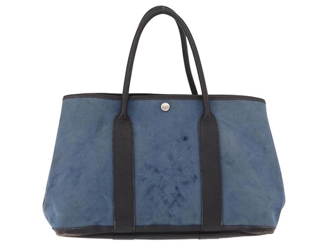 Hermès HERMES Garden Party PM Hand Bag Canvas Blue Silver Auth BA12580 Silvery - view 3
