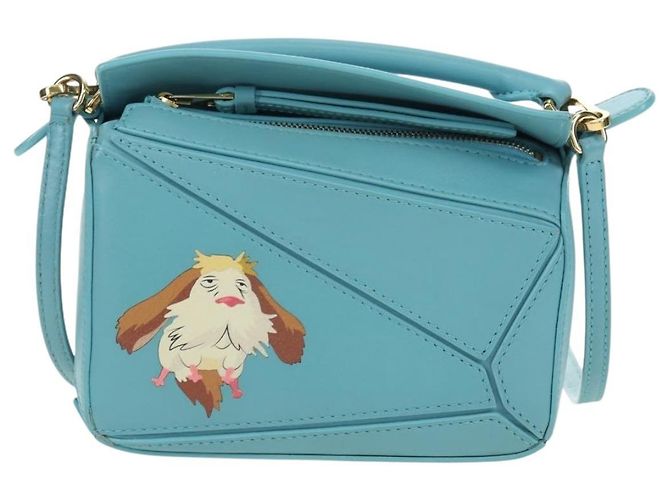 LOEWE �~ Ghibli Howl's Puzzle Bag Mini Hin Bag Leather 2way Blue Auth 167312SM D'oro Blu chiaro - vista 13