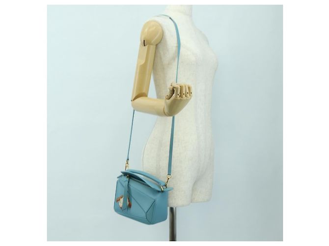 LOEWE �~ Ghibli Howl's Puzzle Bag Mini Hin Bag Leather 2way Blue Auth 167312SM D'oro Blu chiaro - vista 25