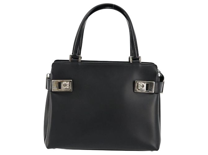 Borsa a mano Salvatore Ferragamo Gancini in pelle 2way nera argento Auth ka4288 Nero - vista 13