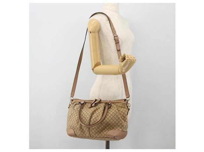 Borsa a mano GUCCI Diamante Canvas 2way Beige Oro 247902 Auth ka4301 D'oro - vista 24