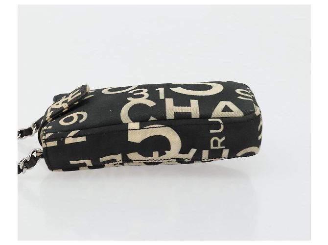 CHANEL By Sea Line Chain Shoulder Bag Canvas Black Silver CC Auth bs35066A Nero Argento - vista 4