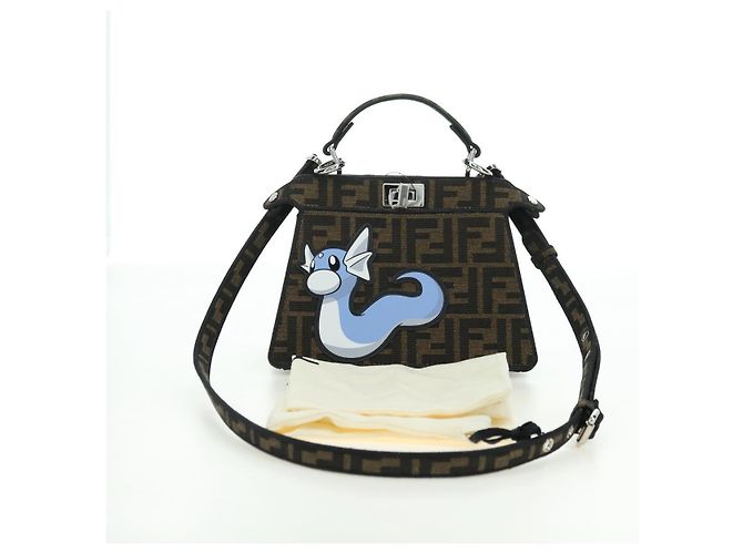 FENDI x FRGMT x POKMON Zucca Peek A Boo Dratini Bag 2way Brown Auth 167302SM Marrone Nero - vista 12