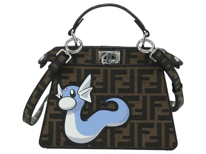 FENDI x FRGMT x POKMON Zucca Peek A Boo Dratini Bag 2way Brown Auth 167302SM Marrone Nero - vista 13