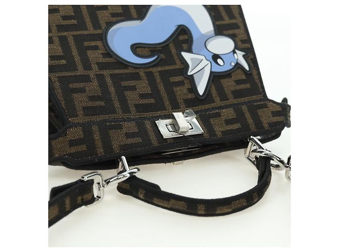 FENDI x FRGMT x POKMON Zucca Peek A Boo Dratini Bag 2way Brown Auth 167302SM Marrone Nero - vista 6