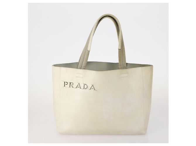 PRADA Schultertasche Canvas Nylon Leder 3er Set Braun Weiß Authentisch bs34891 - Ansicht 2