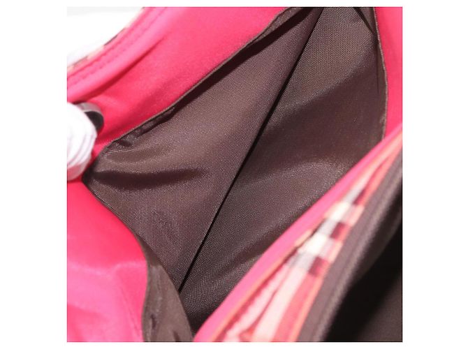 Borsa BURBERRY Nova Check Blue Label Nylon Rosa Argento Auth 180079 - vista 19