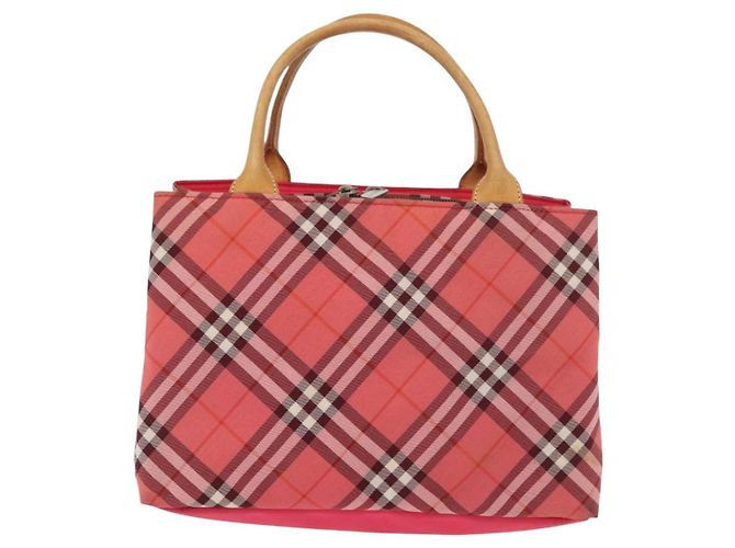 Borsa BURBERRY Nova Check Blue Label Nylon Rosa Argento Auth 180079 - vista 2