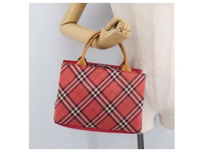 Borsa BURBERRY Nova Check Blue Label Nylon Rosa Argento Auth 180079 - vista 21