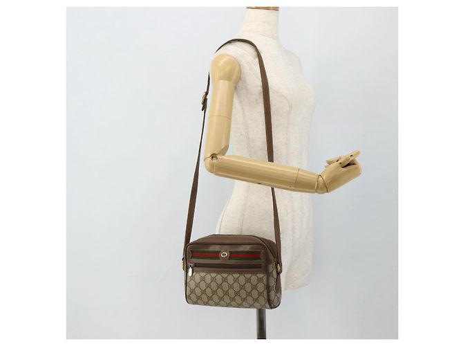 Borsa GUCCI GG Supreme Web Sherry Line PVC Beige Oro 56 02 087 Auth 178729 D'oro - vista 21