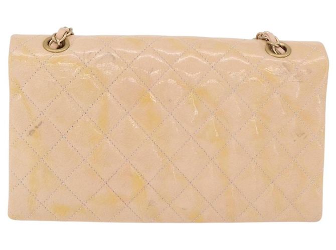 CHANEL Matelasse Chain Shoulder Bag Patent leather Beige Gold CC Auth 179868A D'oro - vista 2