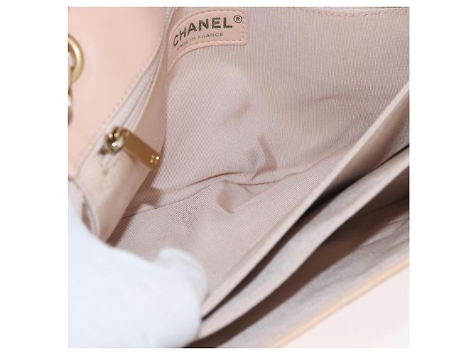 CHANEL Matelasse Chain Shoulder Bag Patent leather Beige Gold CC Auth 179868A D'oro - vista 26