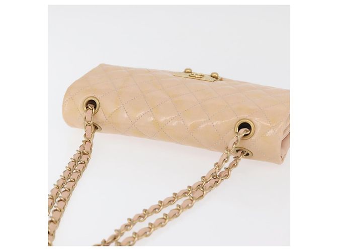 CHANEL Matelasse Chain Shoulder Bag Patent leather Beige Gold CC Auth 179868A D'oro - vista 7