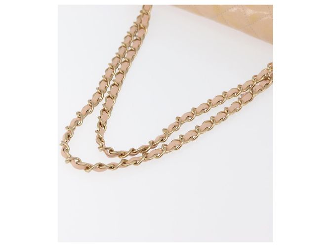 CHANEL Matelasse Chain Shoulder Bag Patent leather Beige Gold CC Auth 179868A D'oro - vista 8