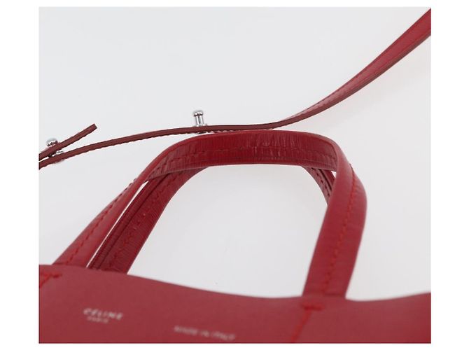 Céline CELINE Tote Bag Cabas Verticale in Pelle 2way Rosso Argento Auth hk3730A - vista 14