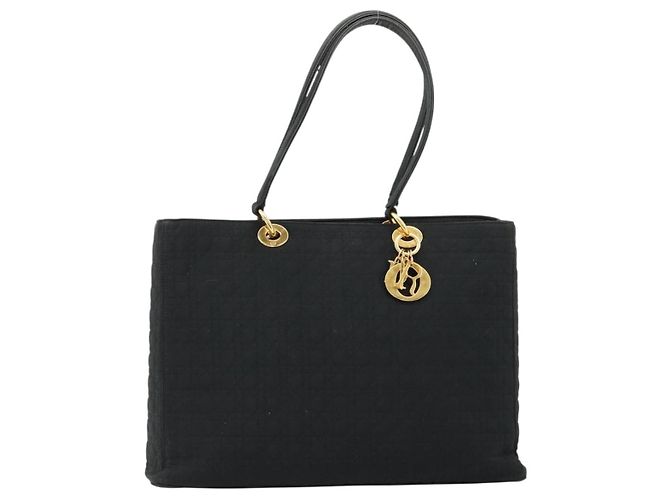 Borsa Tote Lady Dior in nylon nero e oro Christian Dior Auth ep14490 D'oro - vista 13