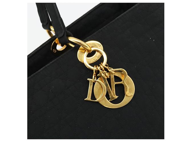 Borsa Tote Lady Dior in nylon nero e oro Christian Dior Auth ep14490 D'oro - vista 17