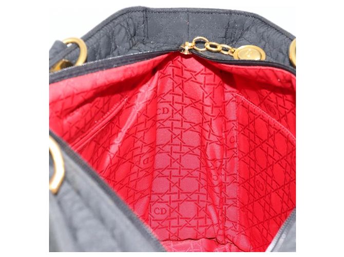 Borsa Tote Lady Dior in nylon nero e oro Christian Dior Auth ep14490 D'oro - vista 19