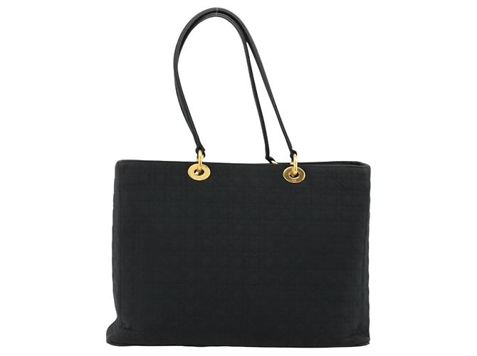 Borsa Tote Lady Dior in nylon nero e oro Christian Dior Auth ep14490 D'oro - vista 2