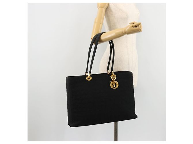 Borsa Tote Lady Dior in nylon nero e oro Christian Dior Auth ep14490 D'oro - vista 23