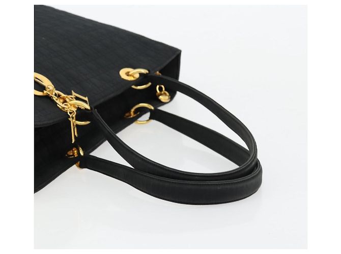 Borsa Tote Lady Dior in nylon nero e oro Christian Dior Auth ep14490 D'oro - vista 7