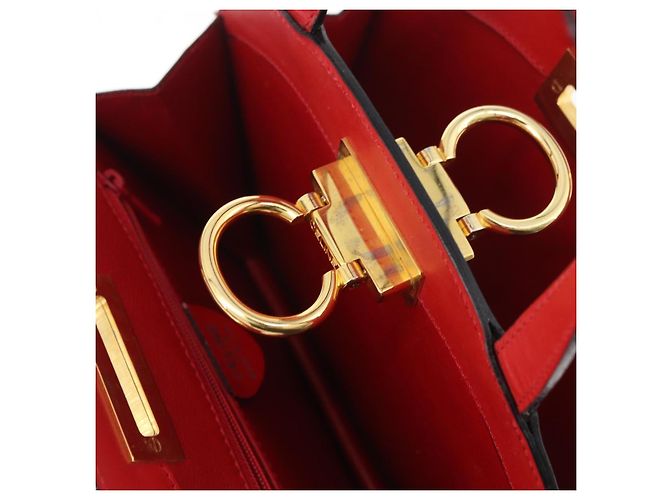 Céline Borsa a mano CELINE Circle in pelle Rosso Oro Auth 179697V D'oro - vista 19