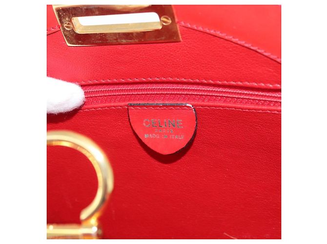 Céline Borsa a mano CELINE Circle in pelle Rosso Oro Auth 179697V D'oro - vista 20