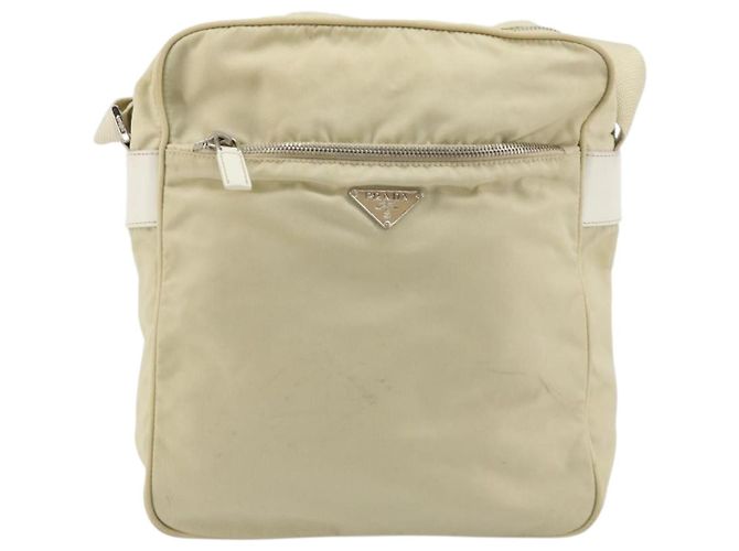 Borsa a Spalla PRADA Nylon Avorio Argento Auth hk3735 Crudo - vista 13