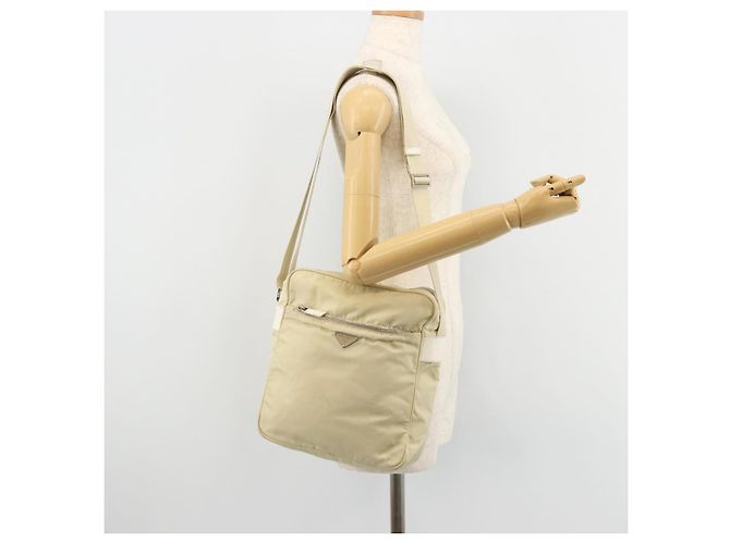 Borsa a Spalla PRADA Nylon Avorio Argento Auth hk3735 Crudo - vista 26