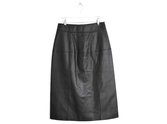 Saint Laurent Saia midi em couro preto com botões frontais - vista 5