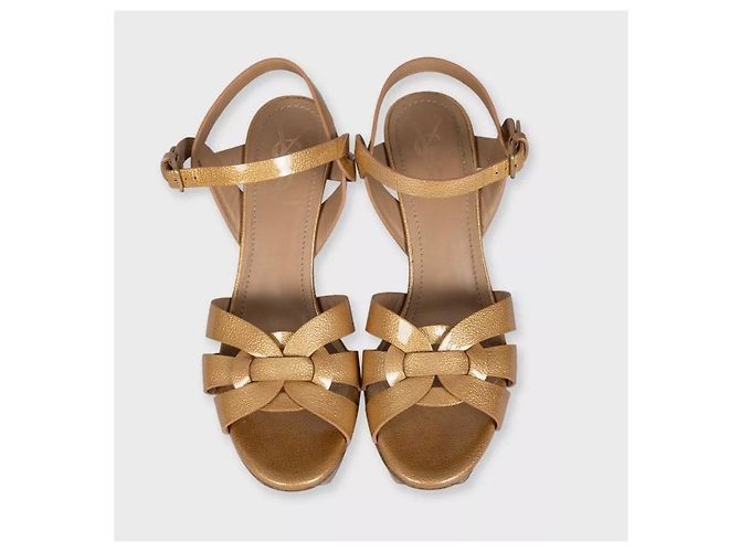 Sandali Tribute in pelle dorata Saint Laurent - Sz. 38.5 usato - vista 2
