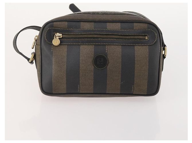Pequin Borsa a Spalla FENDI Pecan Canvas PVC 2 Set Nero Marrone Auth bs34895 - vista 10