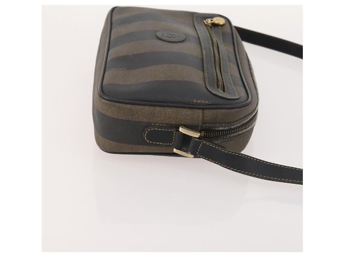 Pequin Borsa a Spalla FENDI Pecan Canvas PVC 2 Set Nero Marrone Auth bs34895 - vista 12