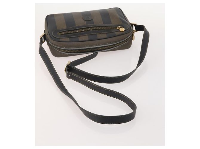 Pequin Borsa a Spalla FENDI Pecan Canvas PVC 2 Set Nero Marrone Auth bs34895 - vista 13