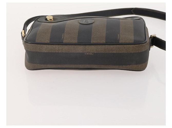 Pequin Borsa a Spalla FENDI Pecan Canvas PVC 2 Set Nero Marrone Auth bs34895 - vista 15