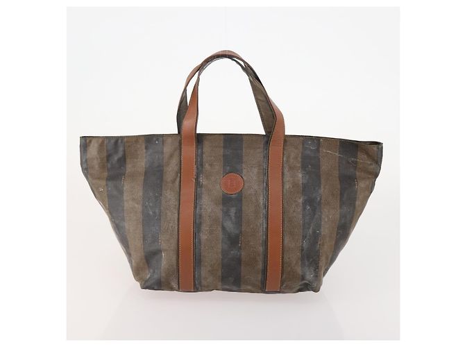 Pequin Borsa a Spalla FENDI Pecan Canvas PVC 2 Set Nero Marrone Auth bs34895 - vista 2
