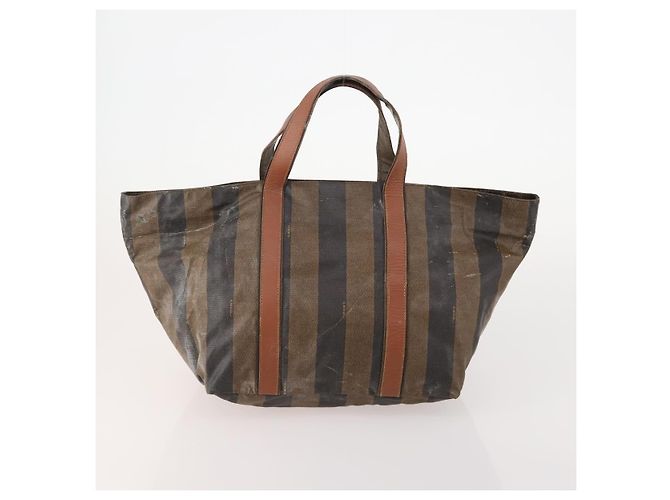 Pequin Borsa a Spalla FENDI Pecan Canvas PVC 2 Set Nero Marrone Auth bs34895 - vista 3