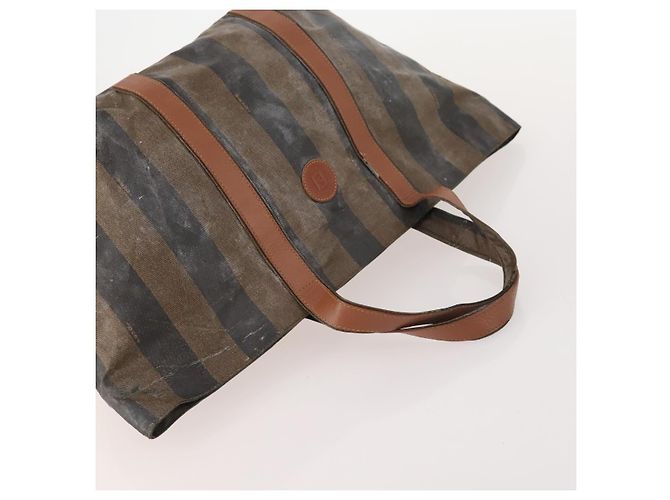 Pequin Borsa a Spalla FENDI Pecan Canvas PVC 2 Set Nero Marrone Auth bs34895 - vista 5