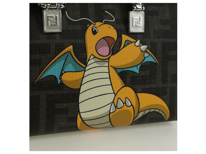 FENDI x FRGMT x POKMON Zucca Canvas By The Way Mini Dragonite Auth 167297SM Marrone Nero - vista 21