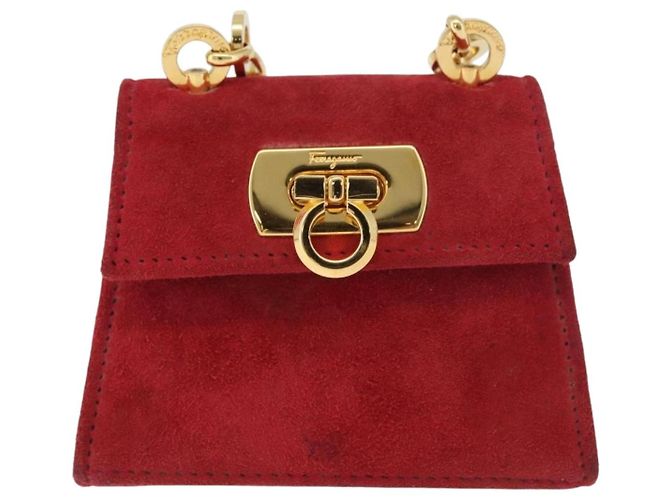 Borsa a tracolla Salvatore Ferragamo Chain Gancini in scamosciato rosso e oro Autentica 179999 - vista 13