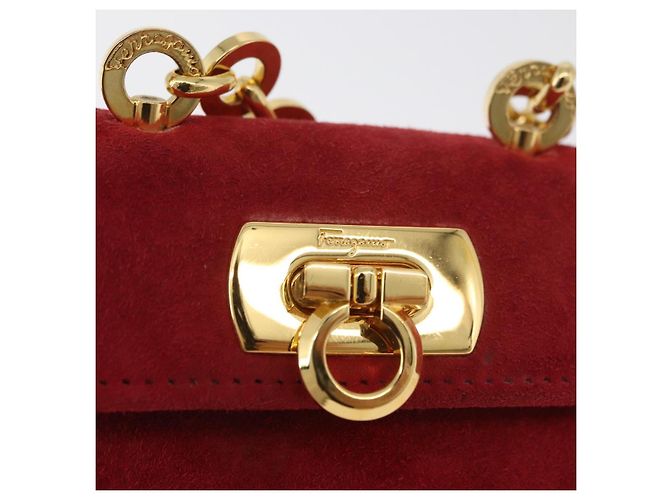 Borsa a tracolla Salvatore Ferragamo Chain Gancini in scamosciato rosso e oro Autentica 179999 - vista 19