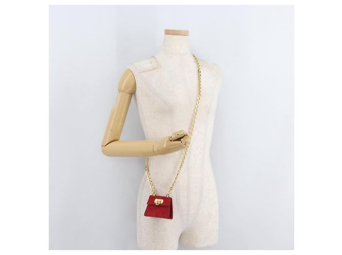 Borsa a tracolla Salvatore Ferragamo Chain Gancini in scamosciato rosso e oro Autentica 179999 - vista 22