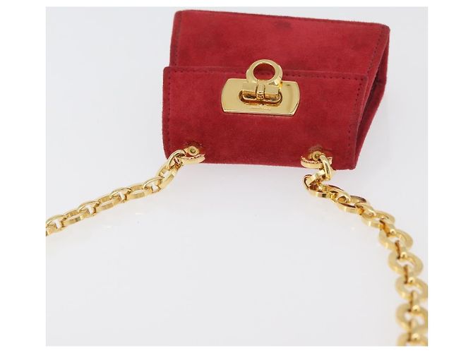 Borsa a tracolla Salvatore Ferragamo Chain Gancini in scamosciato rosso e oro Autentica 179999 - vista 7