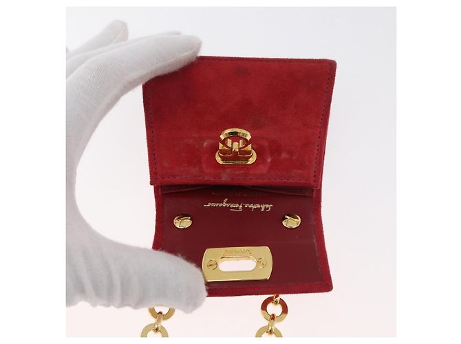 Borsa a tracolla Salvatore Ferragamo Chain Gancini in scamosciato rosso e oro Autentica 179999 - vista 9