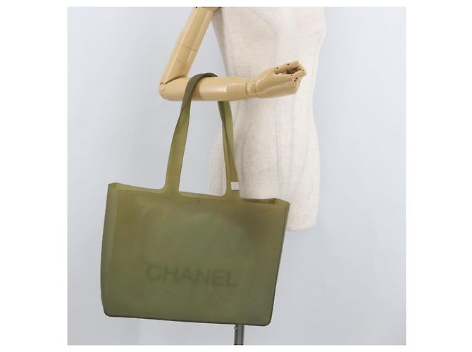 Borsa Tote CHANEL in gomma verde con CC argento Autentica 178827 - vista 19