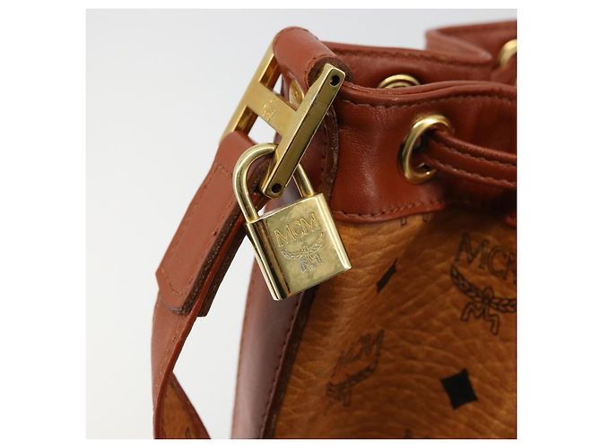 Borsa a tracolla MCM Vicetos Logogram PVC Pelle Marrone Oro Auth 179264A D'oro - vista 18