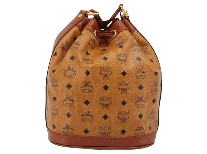 Borsa a tracolla MCM Vicetos Logogram PVC Pelle Marrone Oro Auth 179264A D'oro - vista 2