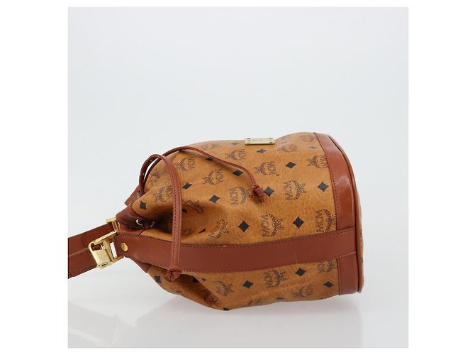 Borsa a tracolla MCM Vicetos Logogram PVC Pelle Marrone Oro Auth 179264A D'oro - vista 4