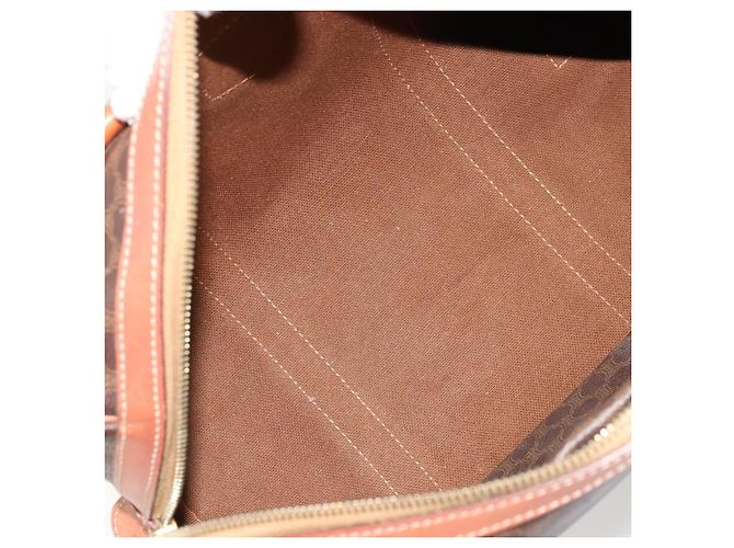 Céline CELINE Borsa Boston in Tela Macadam PVC Pelle Marrone Oro Auth ki6639A D'oro - vista 10