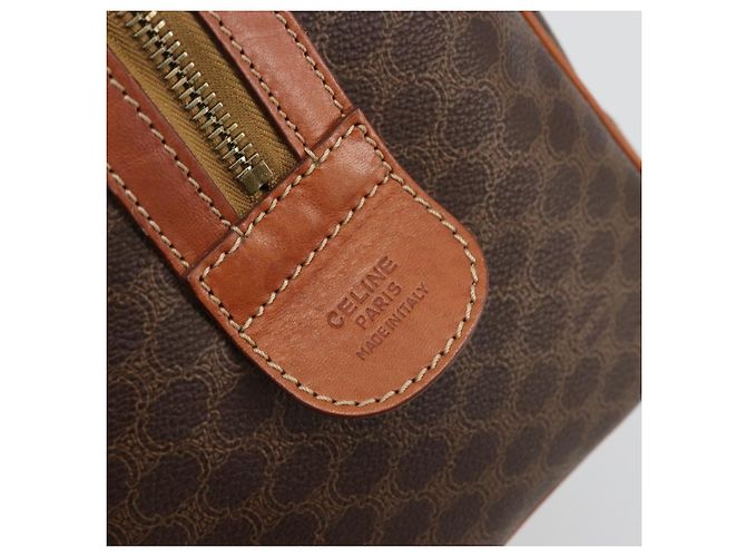 Céline CELINE Borsa Boston in Tela Macadam PVC Pelle Marrone Oro Auth ki6639A D'oro - vista 12